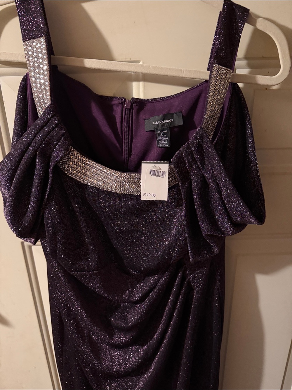 R & M Richards Sparkling Purple Evening Gown with Rhinestone Accents